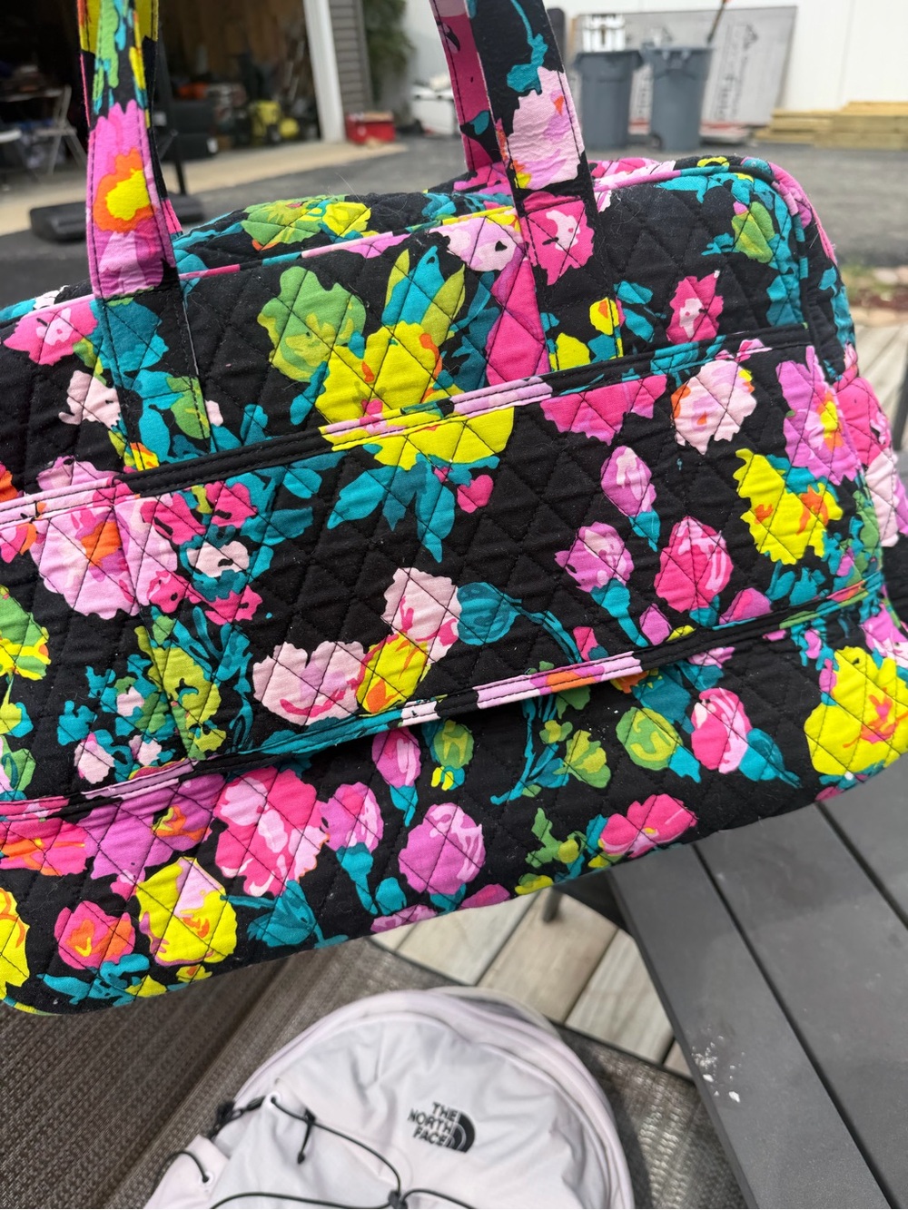Vera Bradley Quilted Floral Tote in Black with Pink, Teal & Yellow - Picture 3 of 4